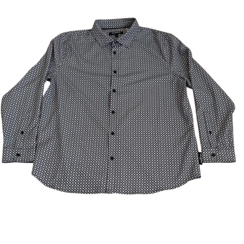 Karl Lagerfeld Black and White Geometric Pattern Button Up Long Sleeve Size XL